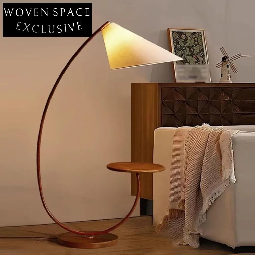Elegant Wabisabi Wood Fabric Floor Lamp with LED Light for Modern Homes