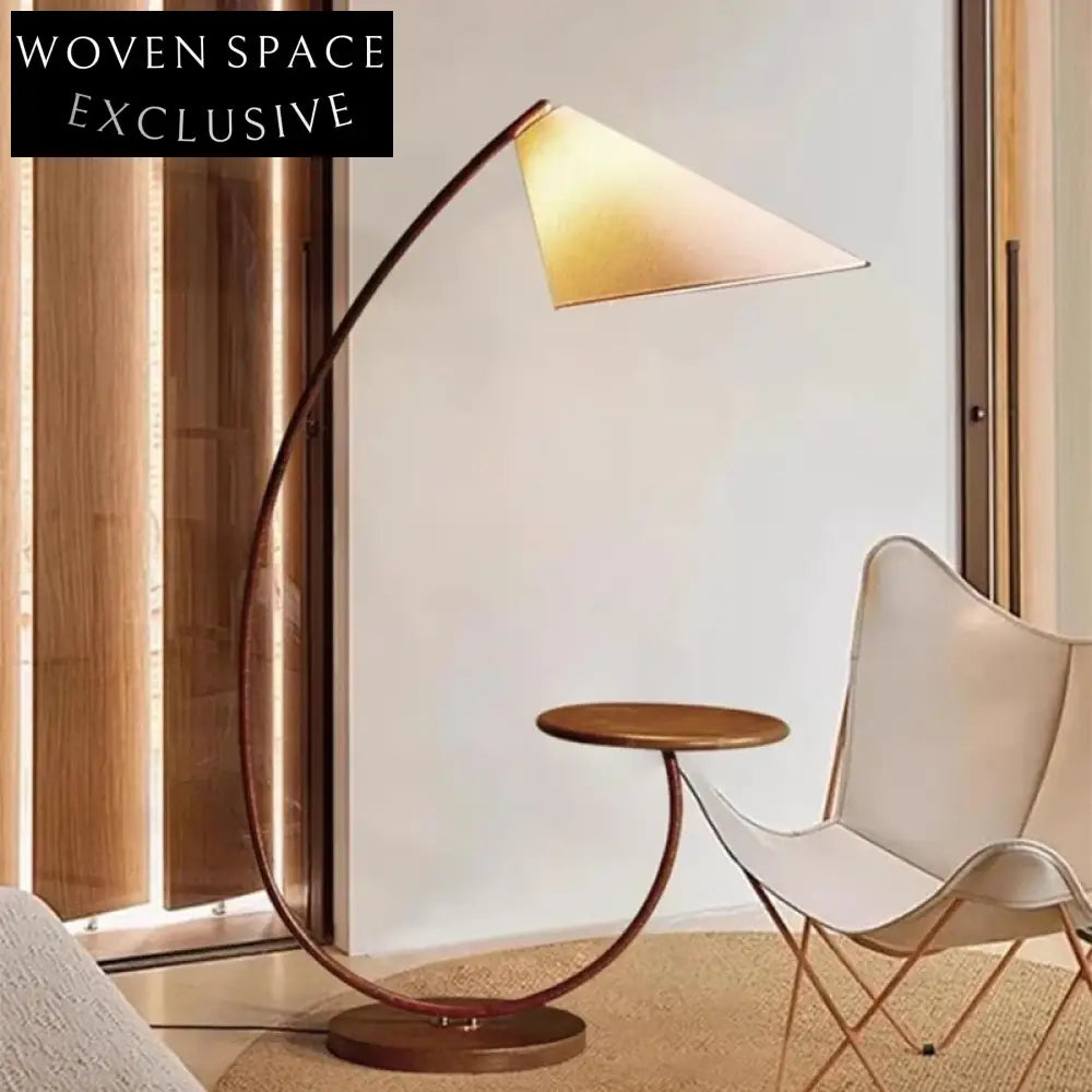 Elegant Wabisabi Wood Fabric Floor Lamp with LED Light for Modern Homes