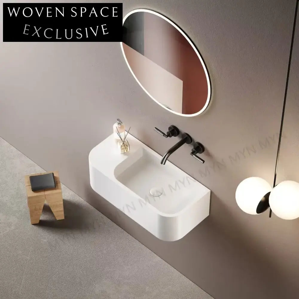Elegant Wall Hung Natural Sand Resin Bathroom Basin Sink for Modern Homes