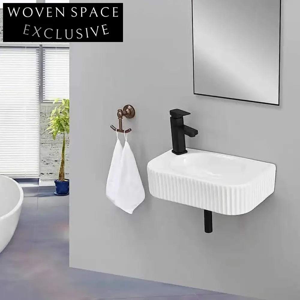 Elegant Wall Mount Ceramic Bathroom Sink, Fluted Matte Finish Basin