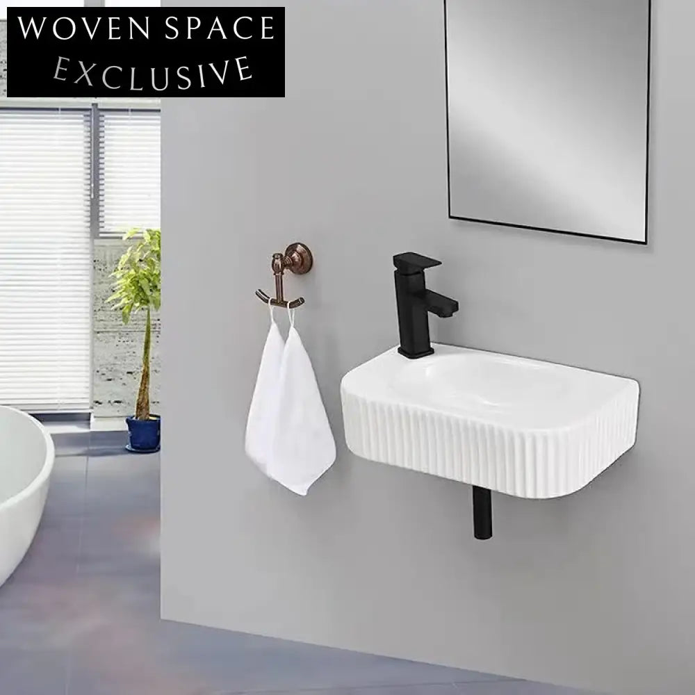 Elegant Wall Mount Ceramic Bathroom Sink, Fluted Matte Finish Basin