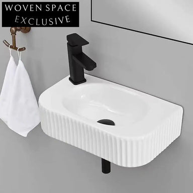 Elegant Wall Mount Ceramic Bathroom Sink, Fluted Matte Finish Basin