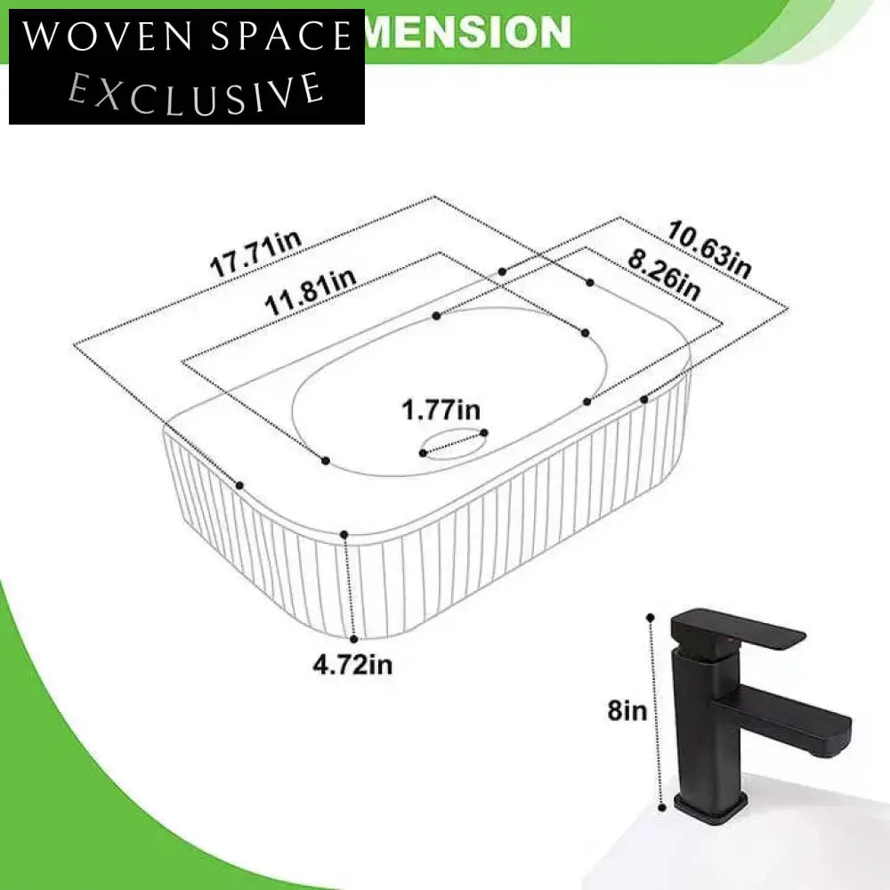 Elegant Wall Mount Ceramic Bathroom Sink, Fluted Matte Finish Basin