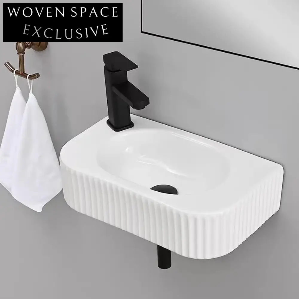 Elegant Wall Mount Ceramic Bathroom Sink, Fluted Matte Finish Basin