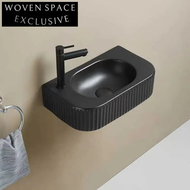 Elegant Wall Mount Ceramic Bathroom Sink, Fluted Matte Finish Basin