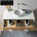Elegant Wall Mounted Solid Wood Double Sink Marble Top Bathroom Vanity