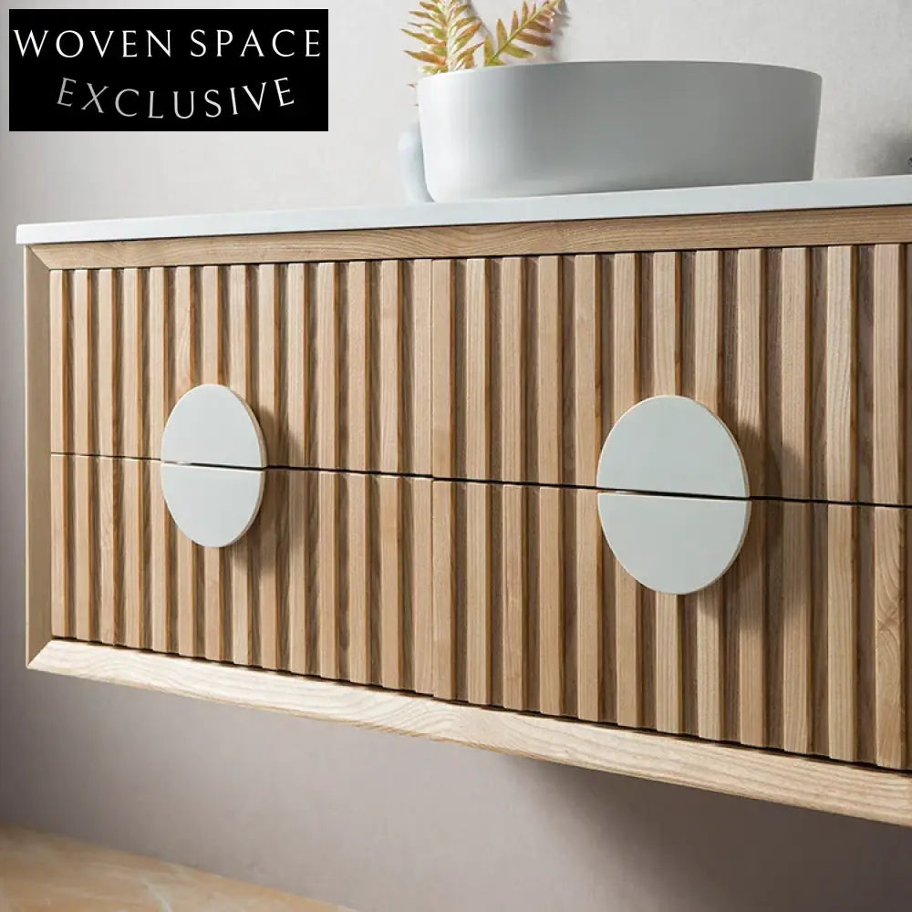 Elegant Wall Mounted Solid Wood Double Sink Marble Top Bathroom Vanity