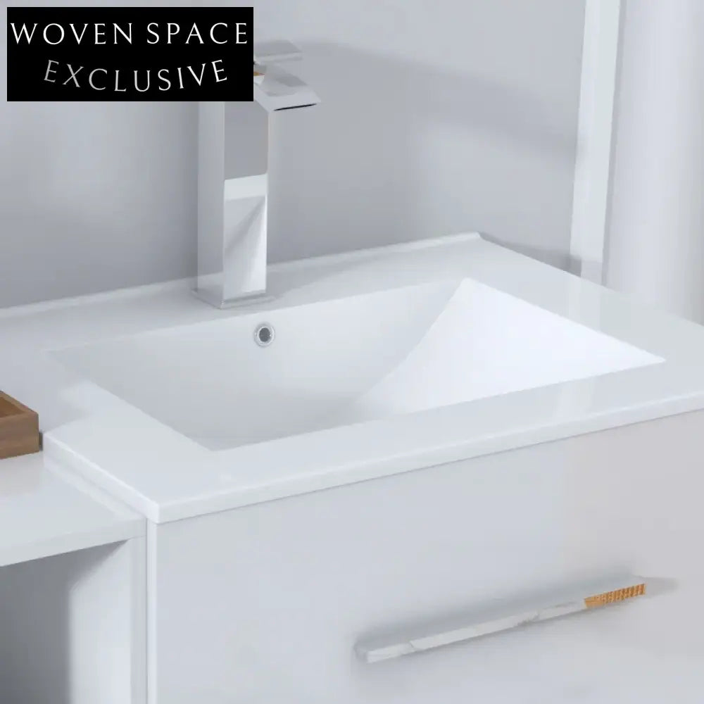 Elegant Wall-Mounted White Bathroom Vanity with Soft-Close Drawers Cabinet