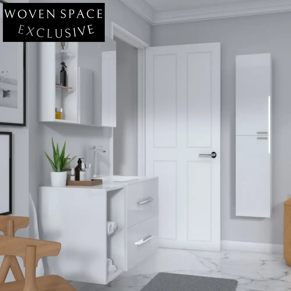 Elegant Wall-Mounted White Bathroom Vanity with Soft-Close Drawers Cabinet