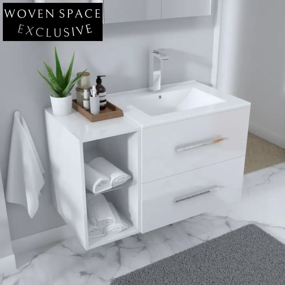 Elegant Wall-Mounted White Bathroom Vanity with Soft-Close Drawers Cabinet