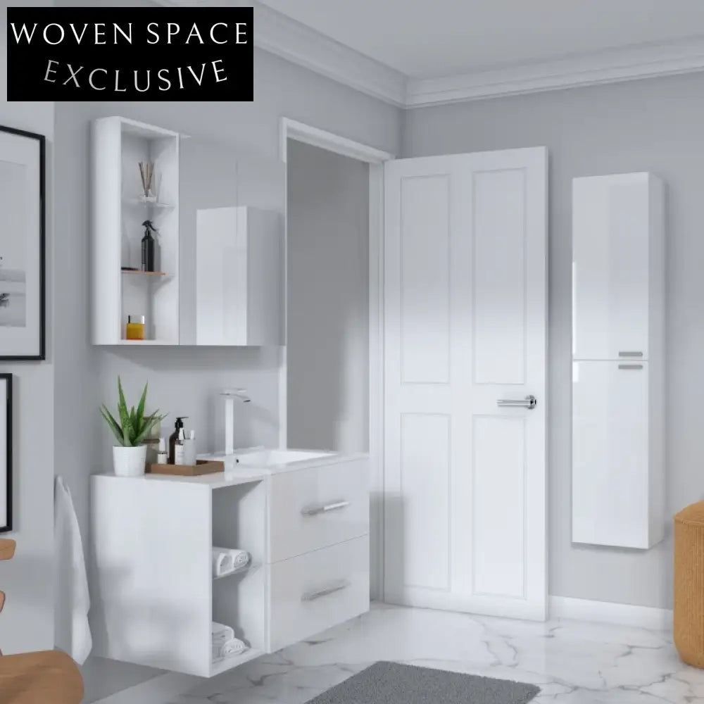 Elegant Wall-Mounted White Bathroom Vanity with Soft-Close Drawers Cabinet