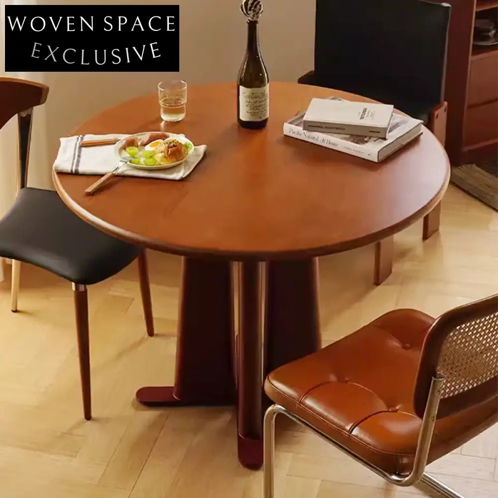 Elegant Walnut Cherry Wood Round Dining Table, Modern Sturdy Restaurant Home Furniture