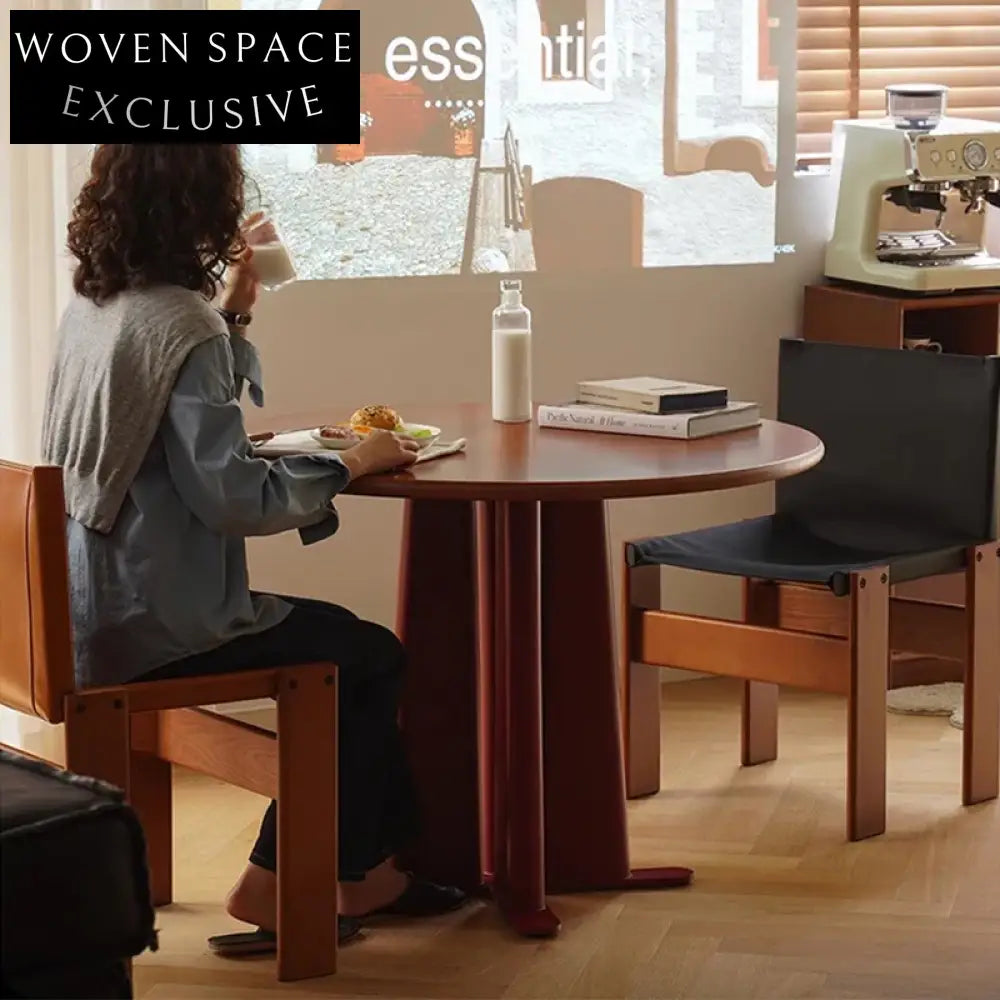 Elegant Walnut Cherry Wood Round Dining Table, Modern Sturdy Restaurant Home Furniture