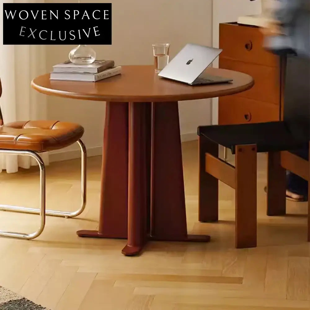 Elegant Walnut Cherry Wood Round Dining Table, Modern Sturdy Restaurant Home Furniture
