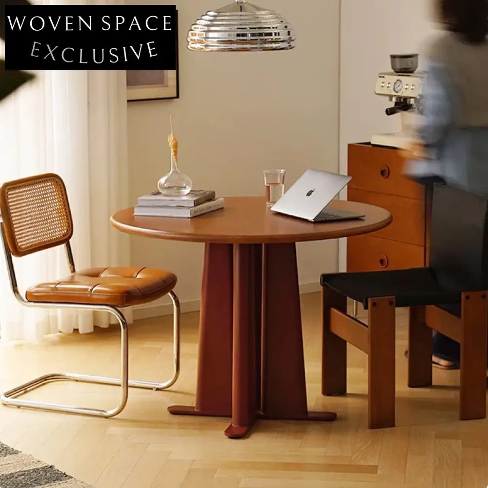 Elegant Walnut Cherry Wood Round Dining Table, Modern Sturdy Restaurant Home Furniture