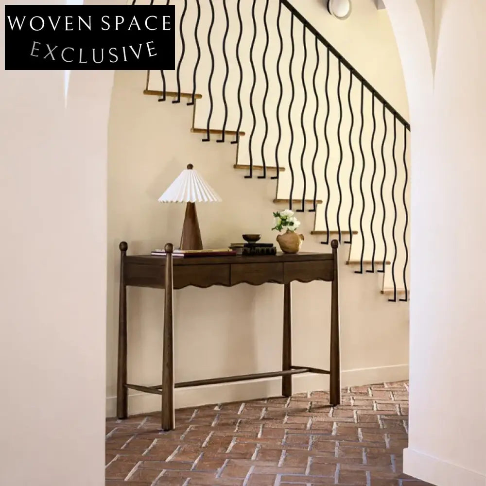 Elegant Walnut Solid Wood Console Table Retro Design | Versatile Entryway Dressing Desk