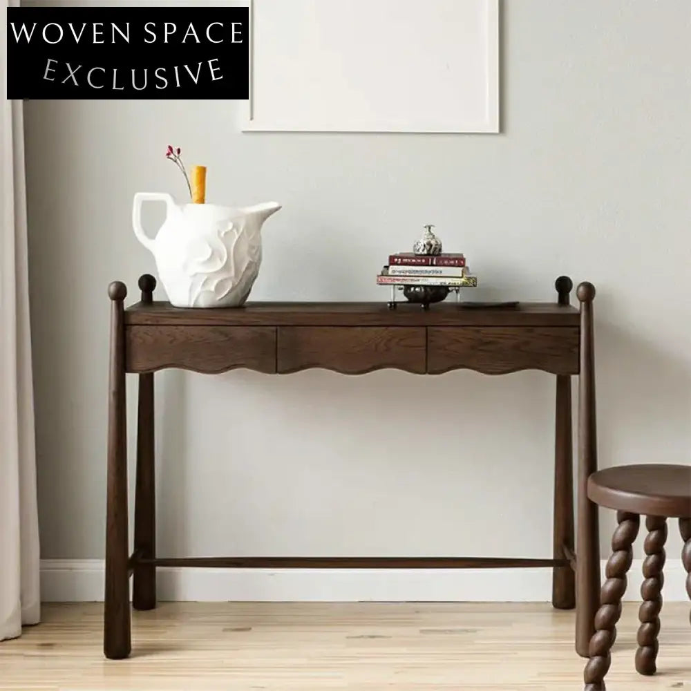 Elegant Walnut Solid Wood Console Table Retro Design | Versatile Entryway Dressing Desk