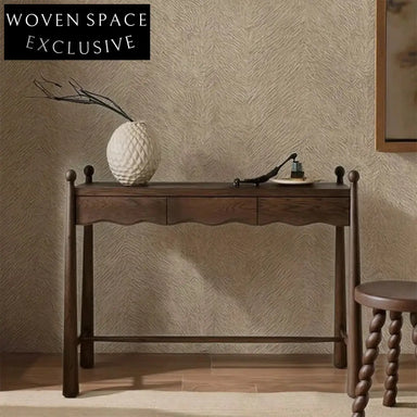 Elegant Walnut Solid Wood Console Table Retro Design | Versatile Entryway Dressing Desk