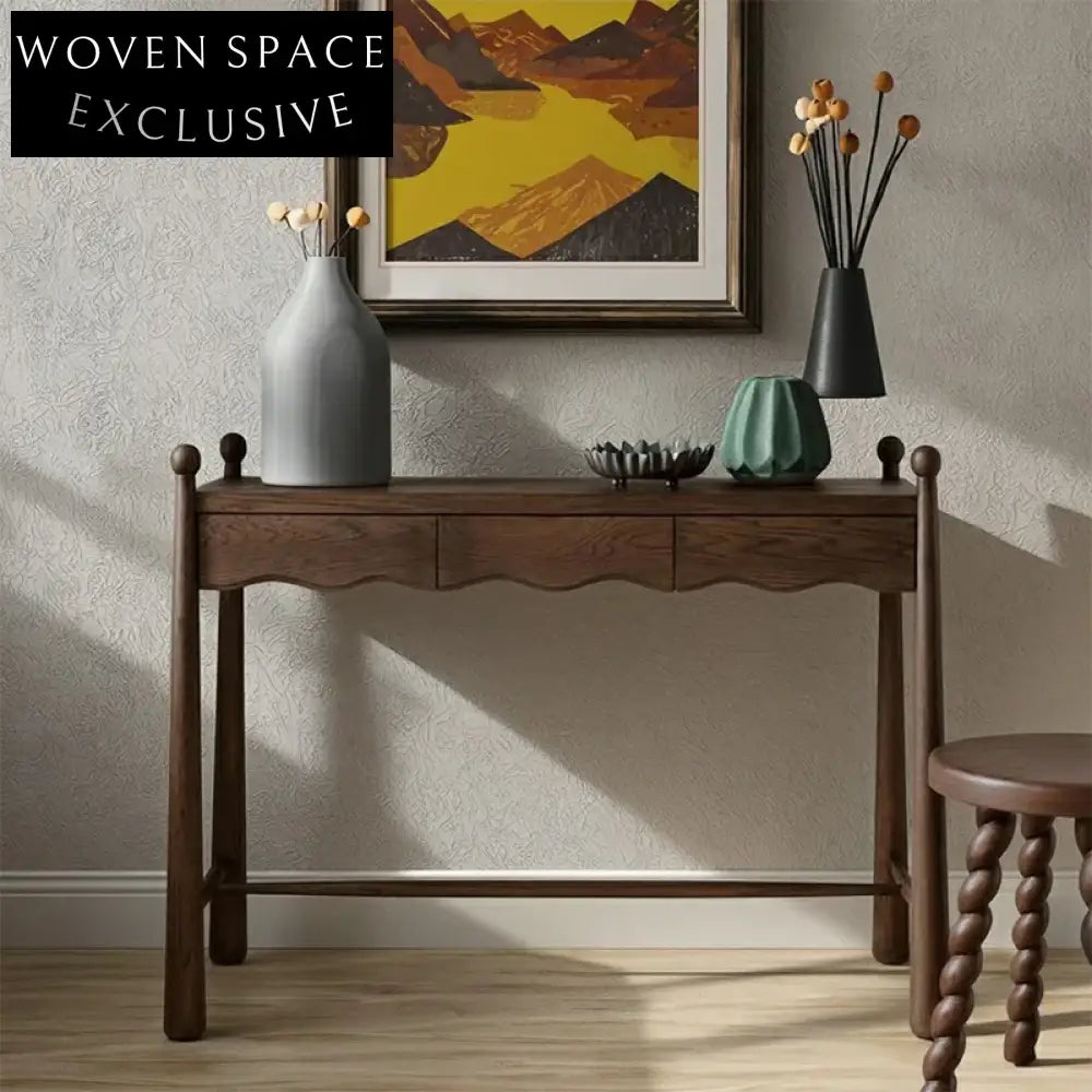 Elegant Walnut Solid Wood Console Table Retro Design | Versatile Entryway Dressing Desk