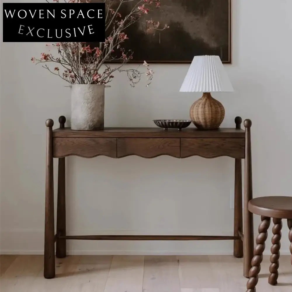 Elegant Walnut Solid Wood Console Table Retro Design | Versatile Entryway Dressing Desk