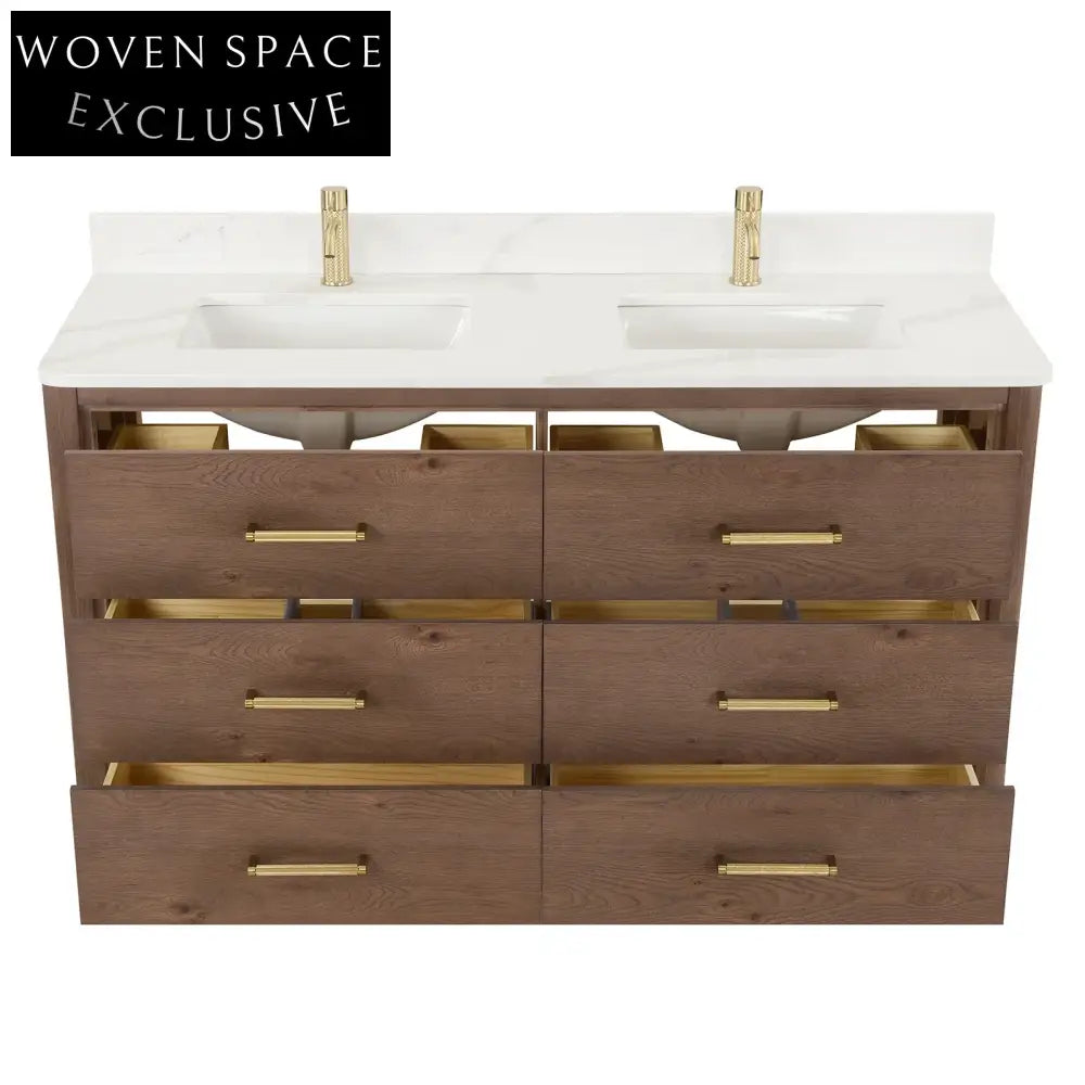 Elegant Walnut Wood Bathroom Vanity Cabinet with Soft-Close Drawers