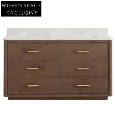 Elegant Walnut Wood Bathroom Vanity Cabinet with Soft-Close Drawers
