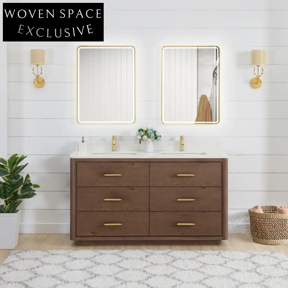 Elegant Walnut Wood Bathroom Vanity Cabinet with Soft-Close Drawers