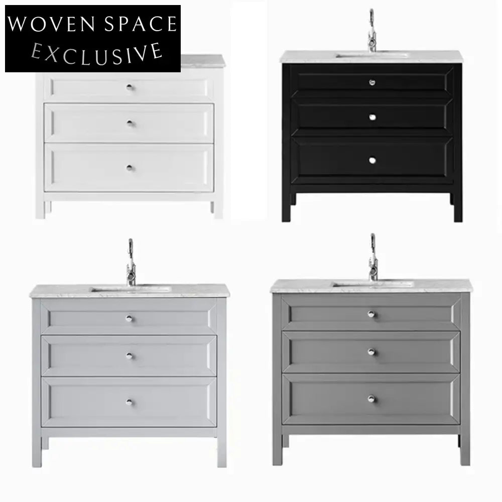 Elegant Waterproof Freestanding Solid Wood Bathroom Vanity with Marble Countertop