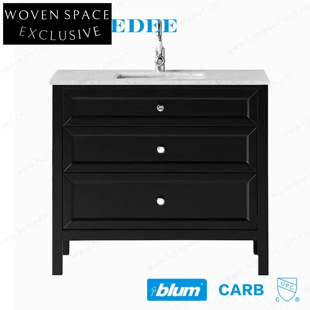 Elegant Waterproof Freestanding Solid Wood Bathroom Vanity with Marble Countertop