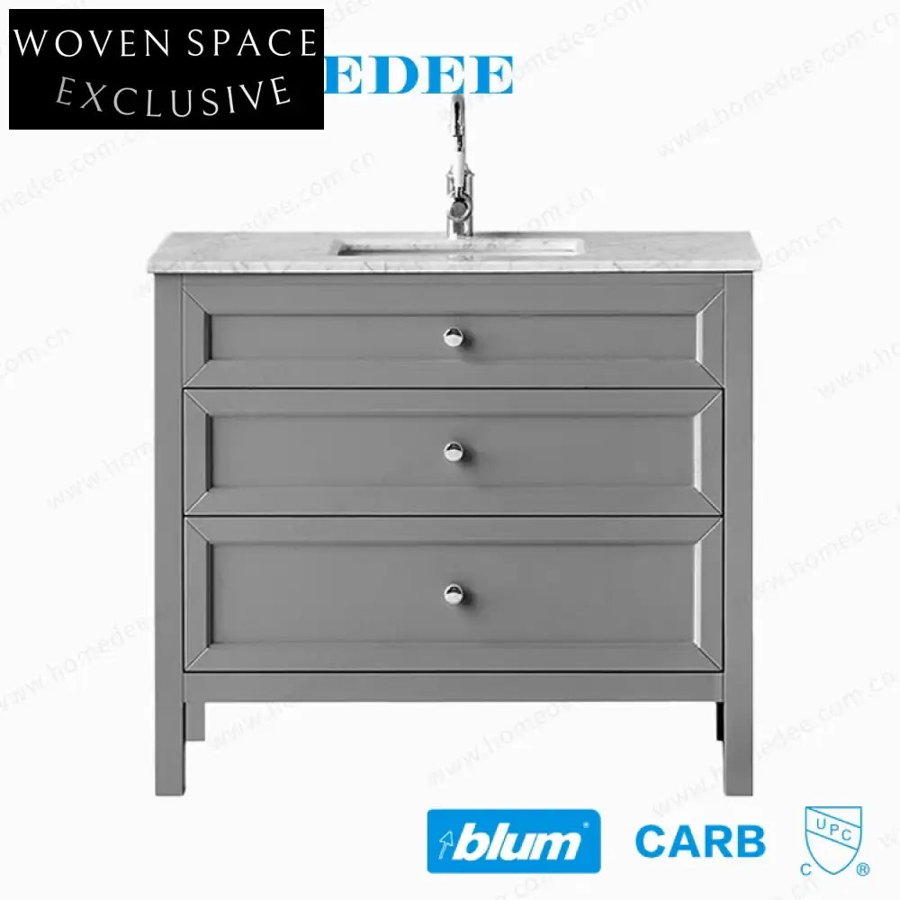 Elegant Waterproof Freestanding Solid Wood Bathroom Vanity with Marble Countertop