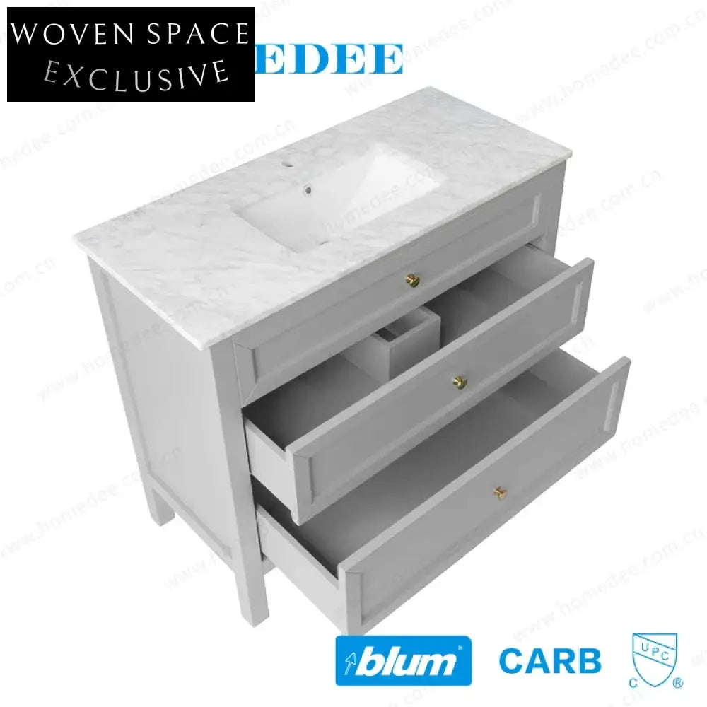 Elegant Waterproof Freestanding Solid Wood Bathroom Vanity with Marble Countertop