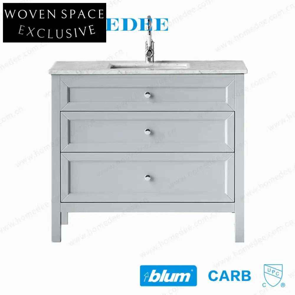 Elegant Waterproof Freestanding Solid Wood Bathroom Vanity with Marble Countertop