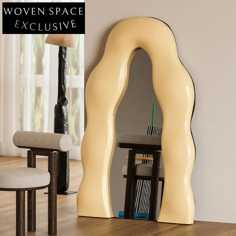 Elegant Wave Edge Full Length Mirror, Nordic Wooden Dressing Floor Standing