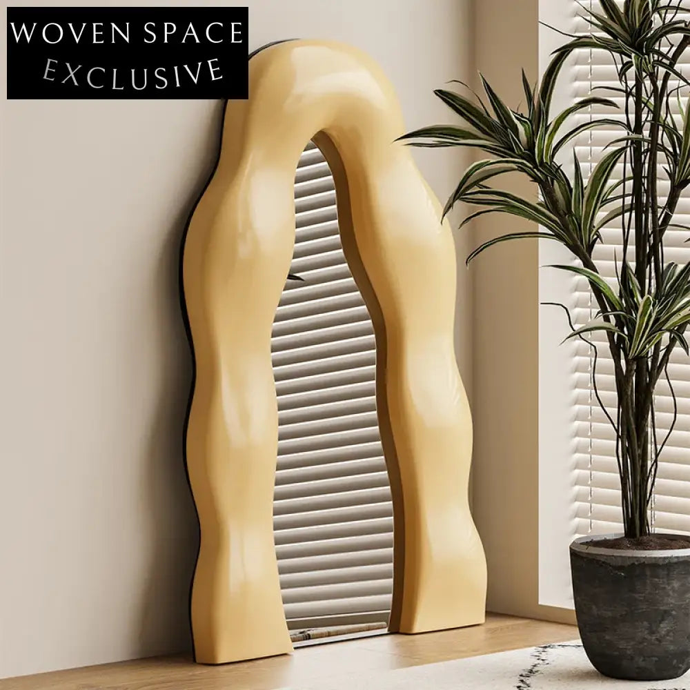 Elegant Wave Edge Full Length Mirror, Nordic Wooden Dressing Floor Standing