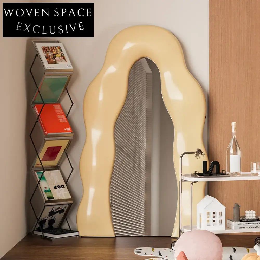 Elegant Wave Edge Full Length Mirror, Nordic Wooden Dressing Floor Standing