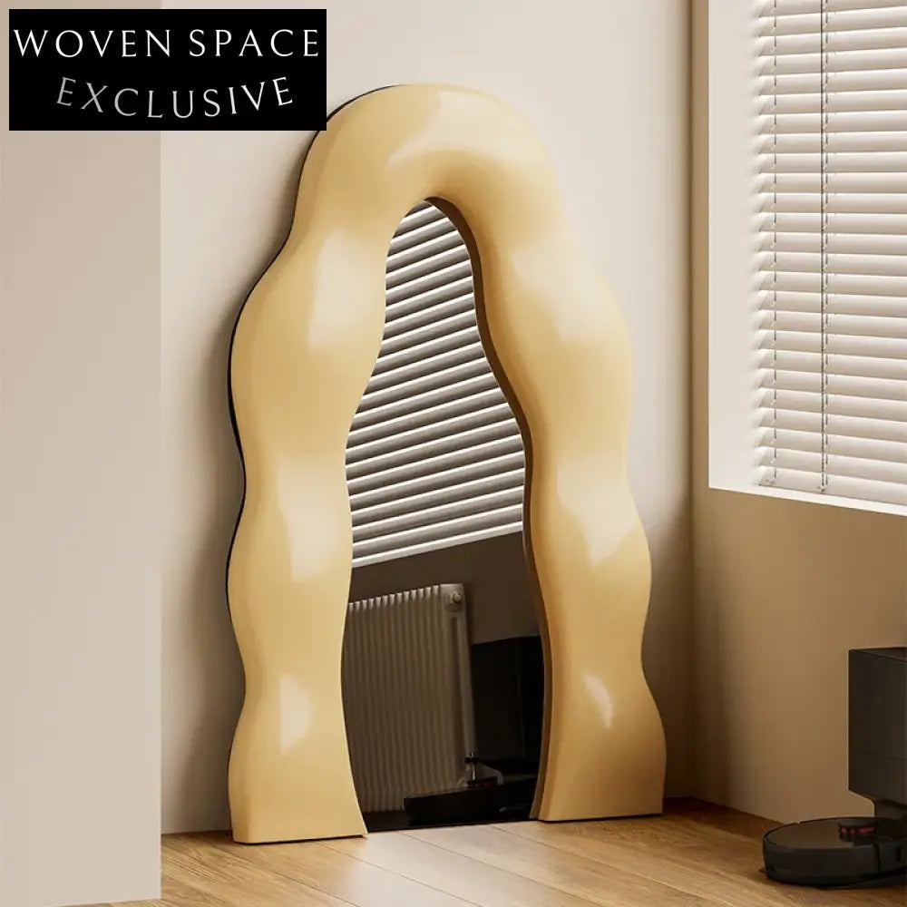 Elegant Wave Edge Full Length Mirror, Nordic Wooden Dressing Floor Standing