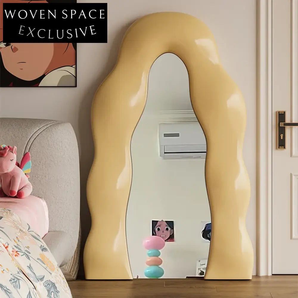 Elegant Wave Edge Full Length Mirror, Nordic Wooden Dressing Floor Standing