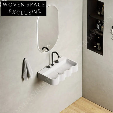 Elegant Wave Shape Wall Hung Solid Surface Bathroom Artificial Stone Wash Basin
