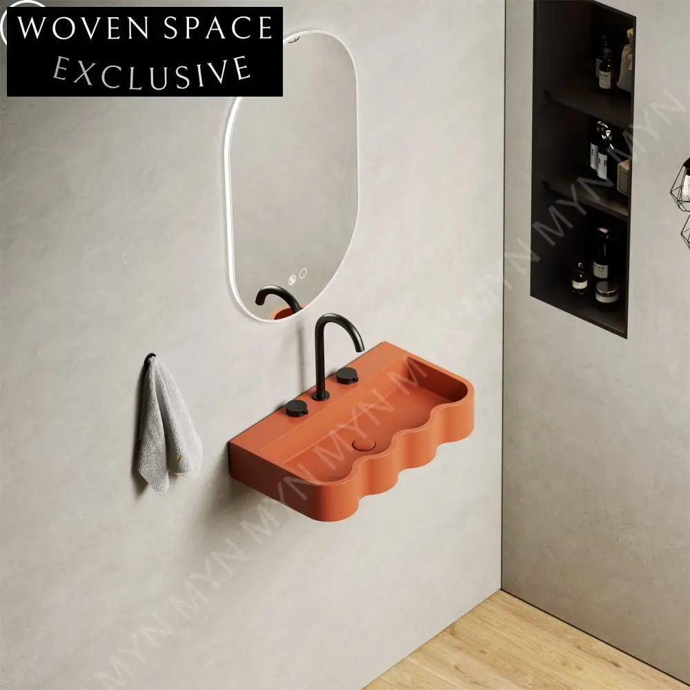 Elegant Wave Shape Wall Hung Solid Surface Bathroom Artificial Stone Wash Basin