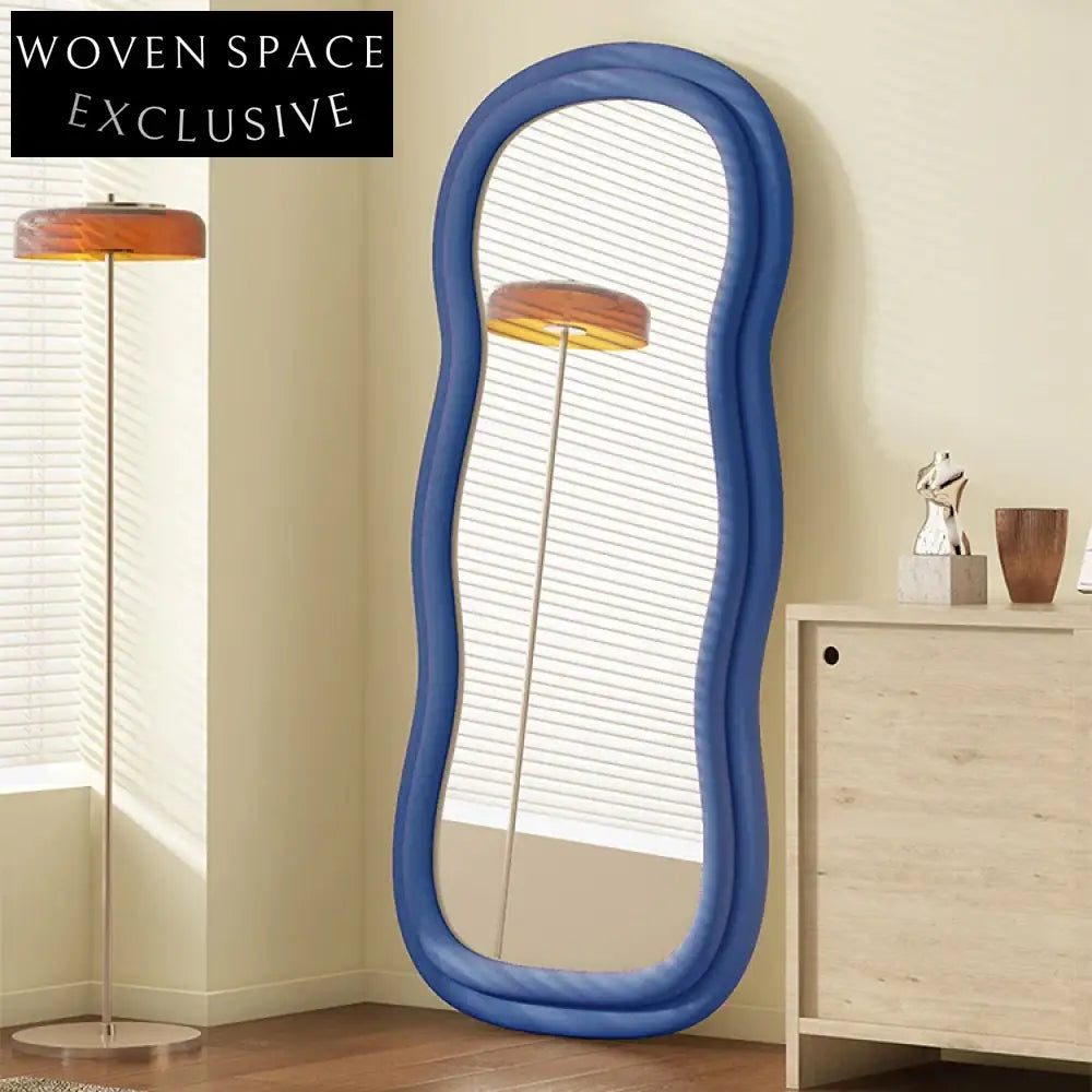 Elegant Wavy Full Length White Floor Standing Dressing Mirror for Bedroom Decor