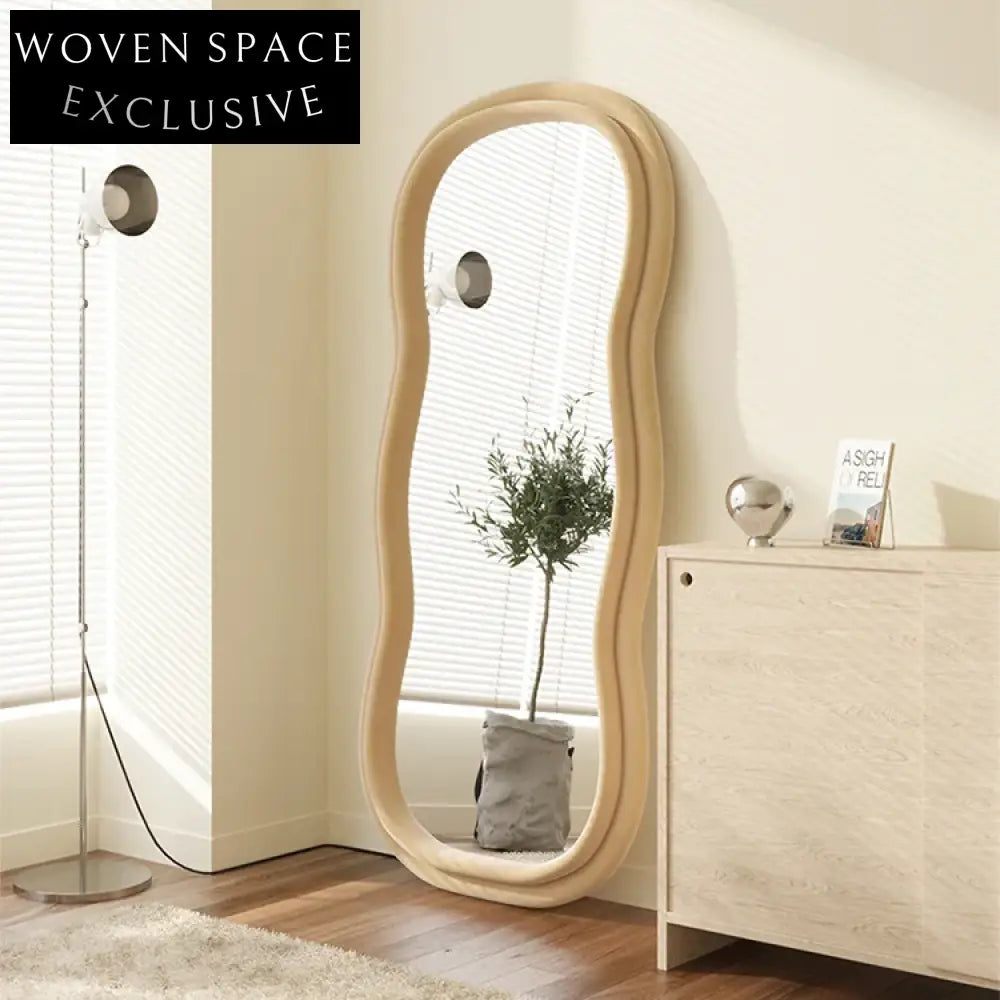 Elegant Wavy Full Length White Floor Standing Dressing Mirror for Bedroom Decor