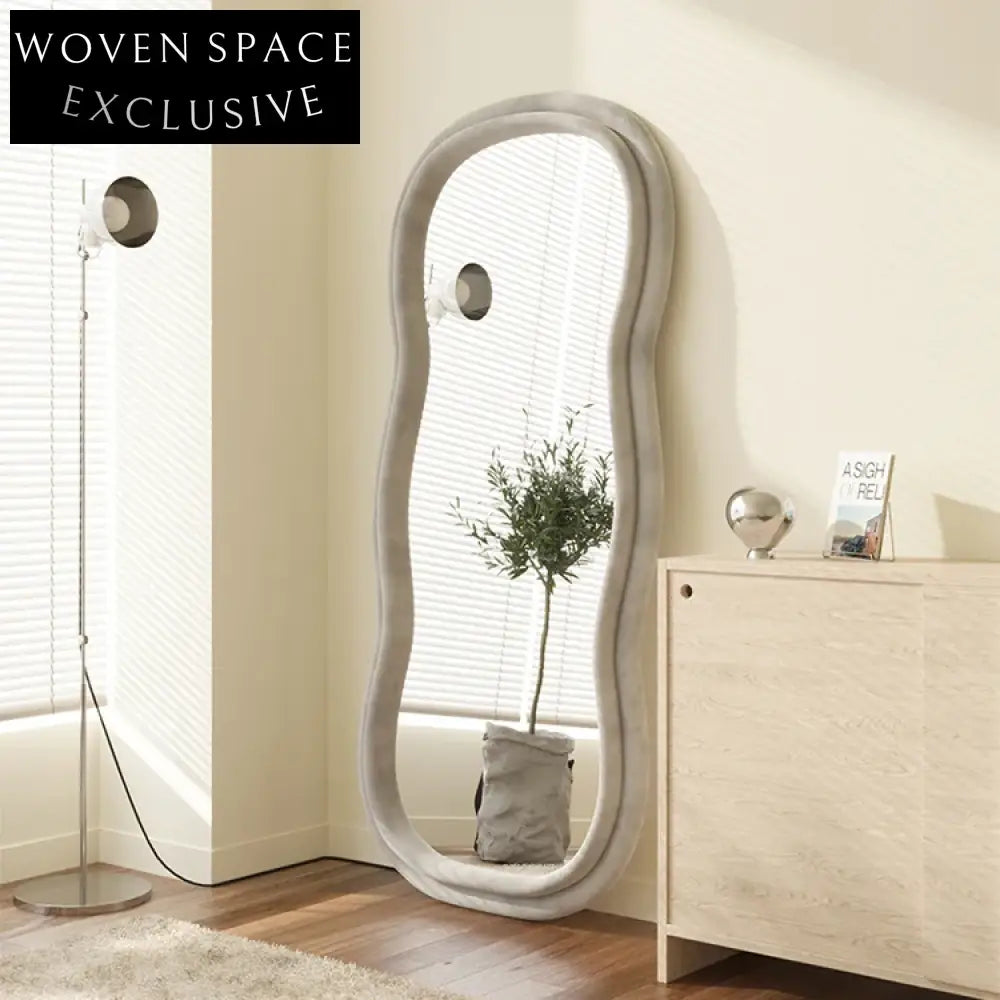 Elegant Wavy Full Length White Floor Standing Dressing Mirror for Bedroom Decor