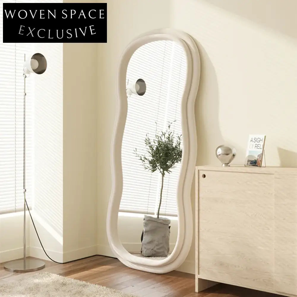 Elegant Wavy Full Length White Floor Standing Dressing Mirror for Bedroom Decor