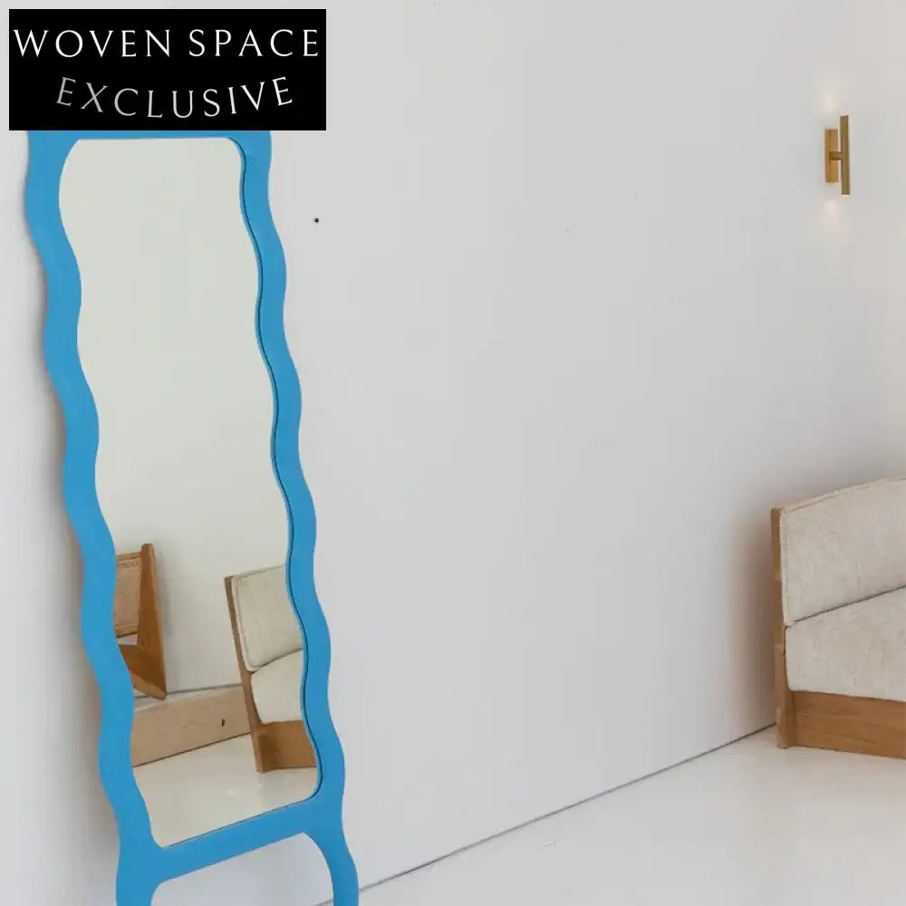 Elegant Wavy Full-Length Wooden Frame Standing Mirror for Modern Home Decor