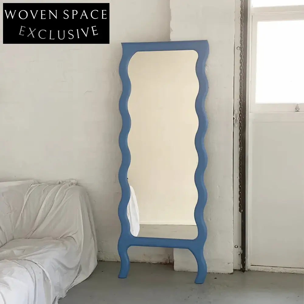 Elegant Wavy Full-Length Wooden Frame Standing Mirror for Modern Home Decor