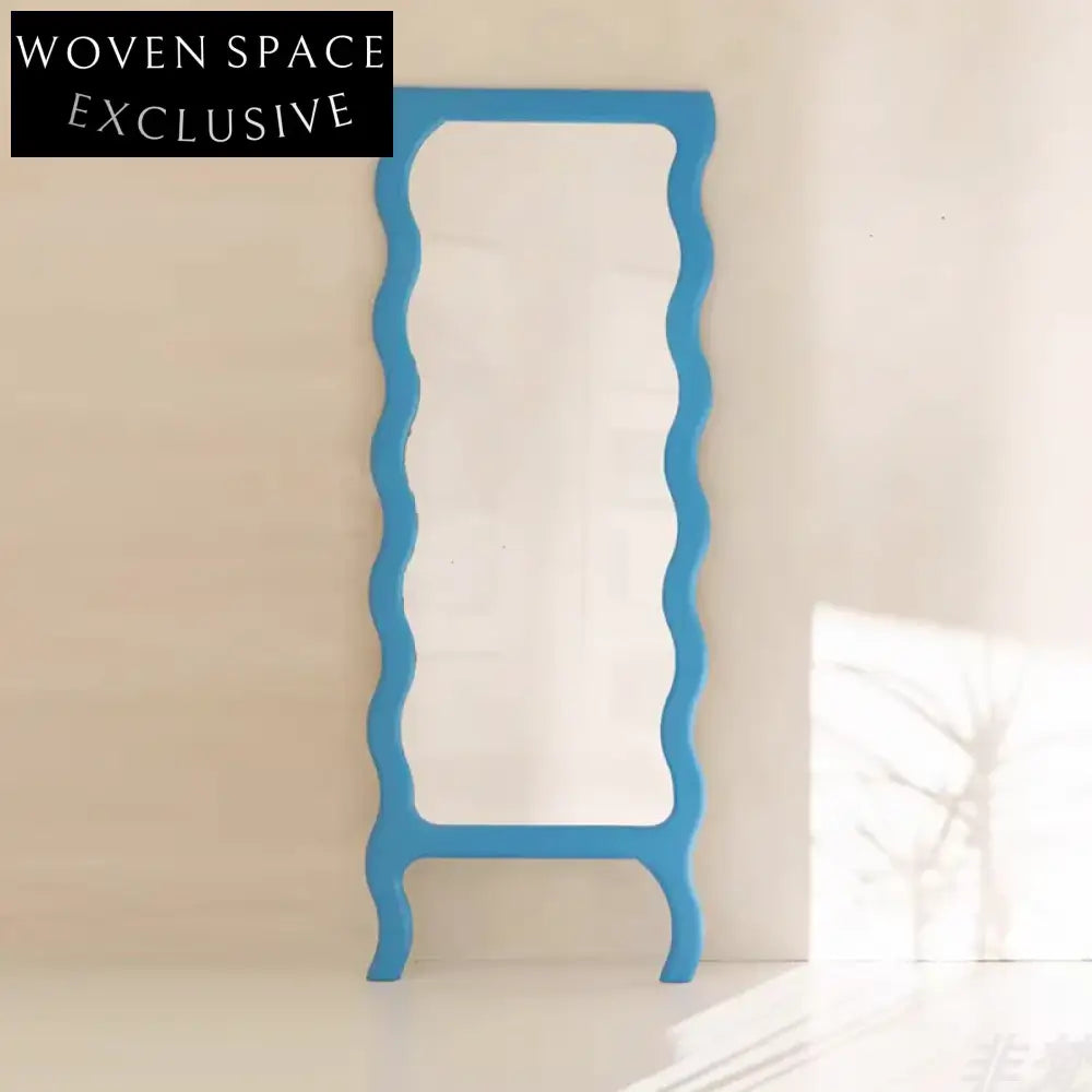 Elegant Wavy Full-Length Wooden Frame Standing Mirror for Modern Home Decor