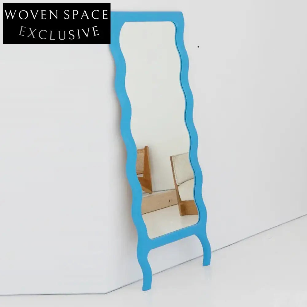 Elegant Wavy Full-Length Wooden Frame Standing Mirror for Modern Home Decor