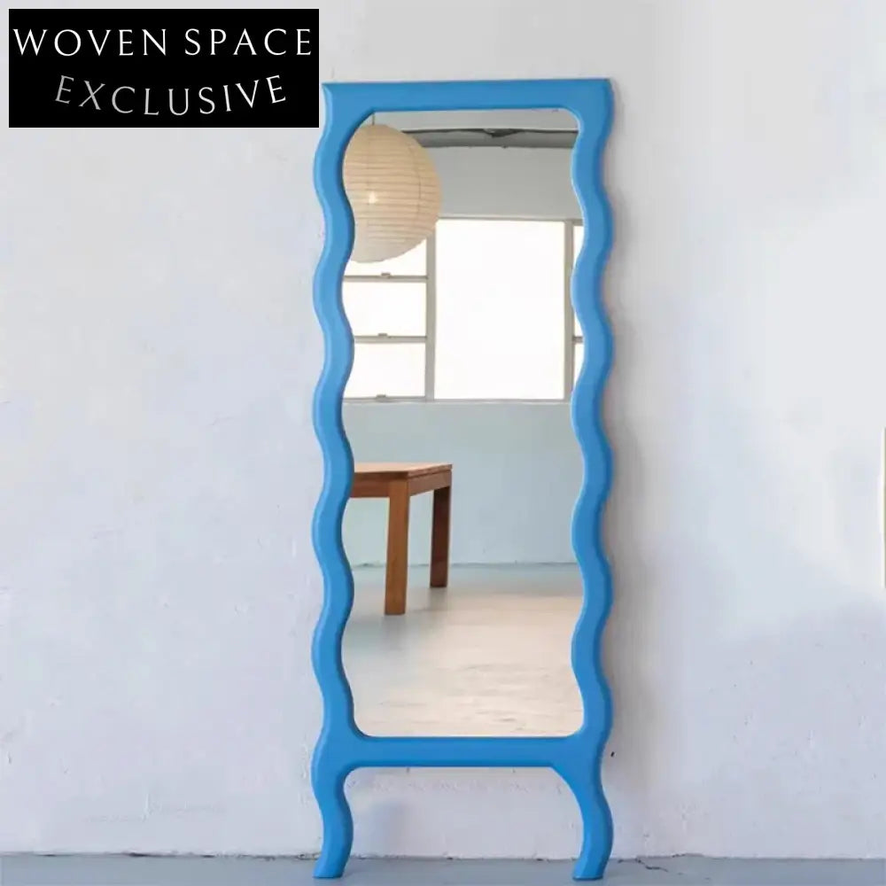 Elegant Wavy Full-Length Wooden Frame Standing Mirror for Modern Home Decor