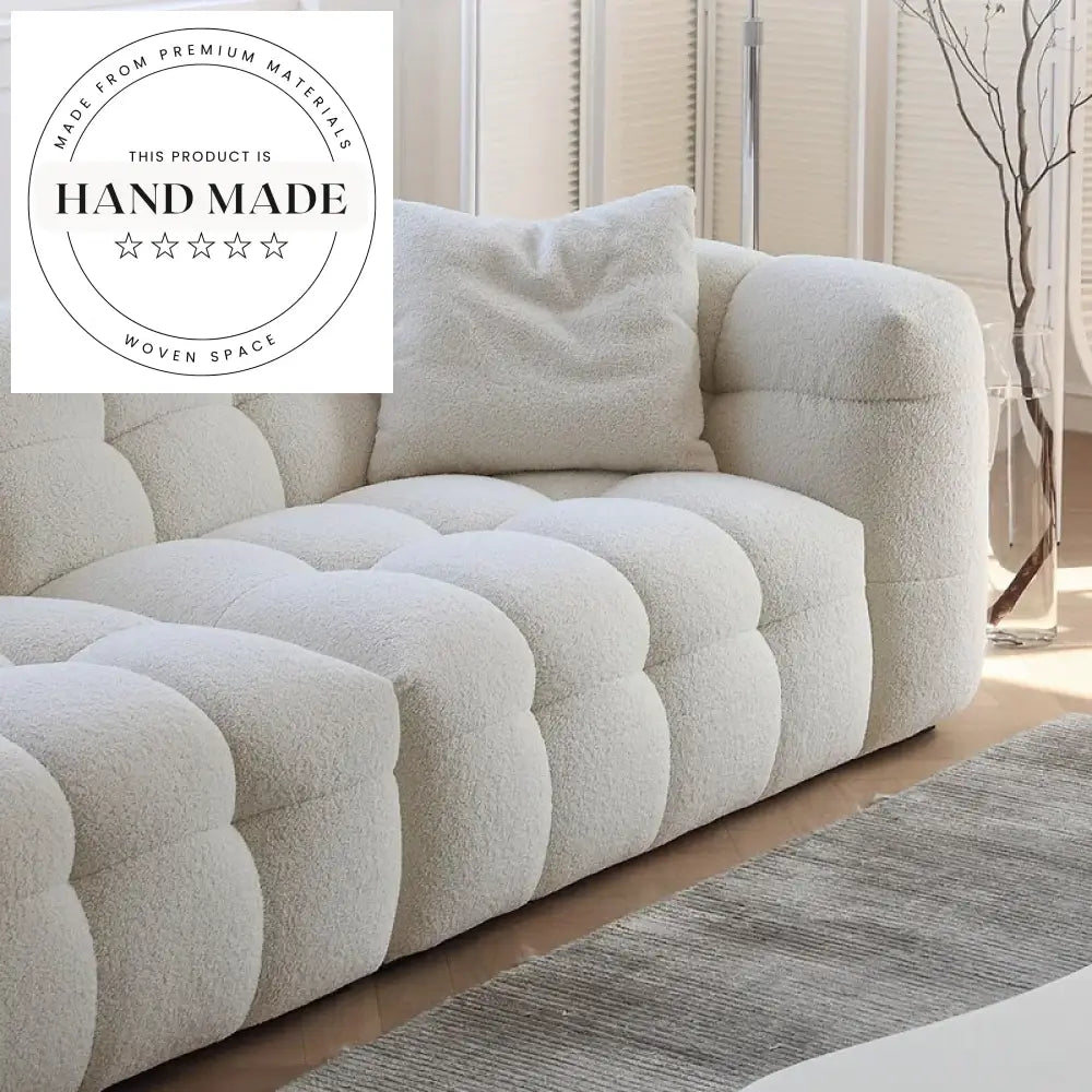 Elegant White Boucle Fabric Modern Nordic Apartment Living Room Sofa