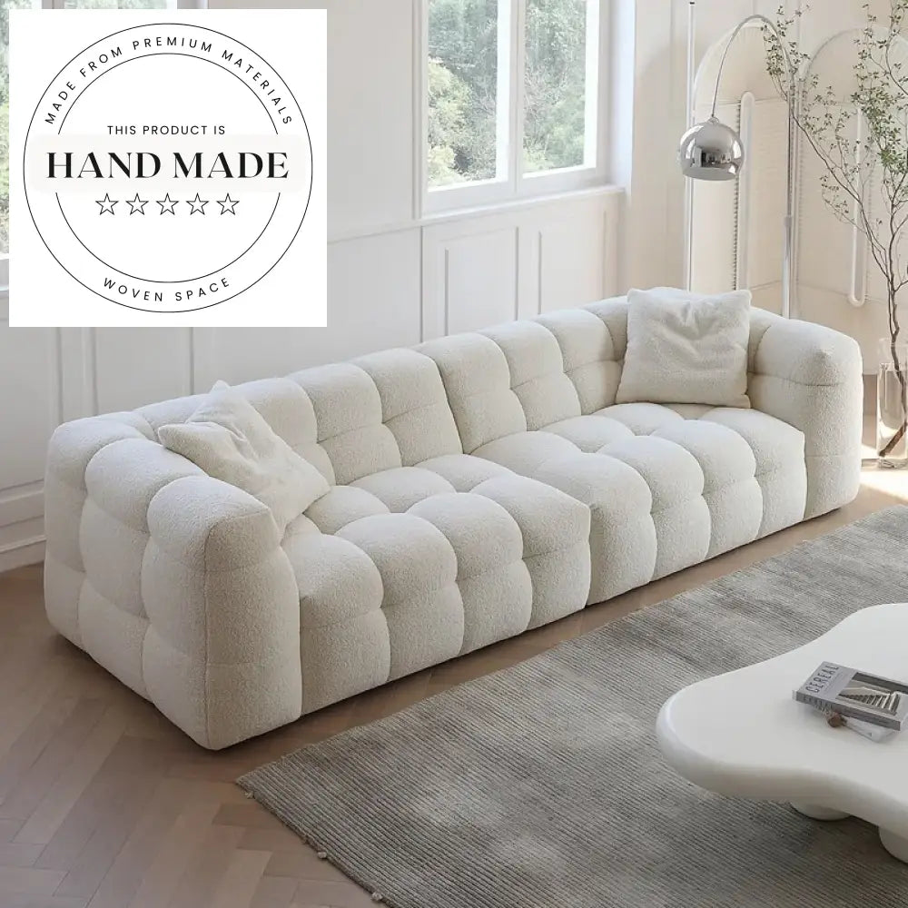 Elegant White Boucle Fabric Modern Nordic Apartment Living Room Sofa